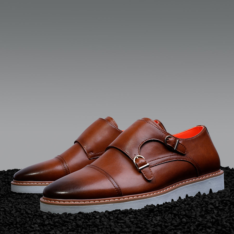 Double Monk Strap Leather Sneaker Cognac
