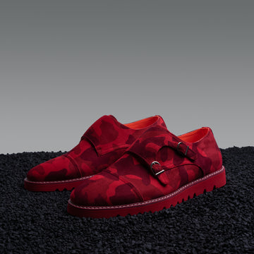 Double Monk Strap Suede Sneaker Red Camouflage