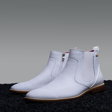 Victorian White Leather Chelsea Boot