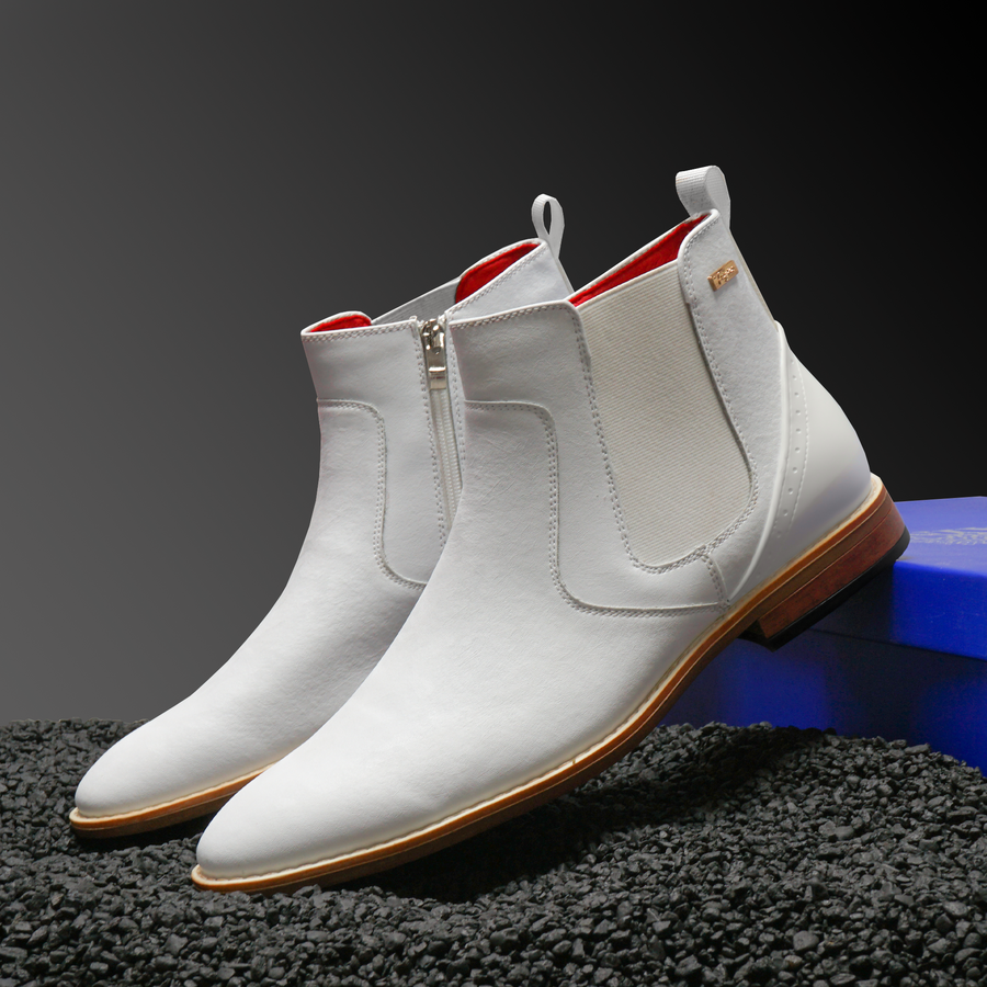 Victorian White Leather Chelsea Boot