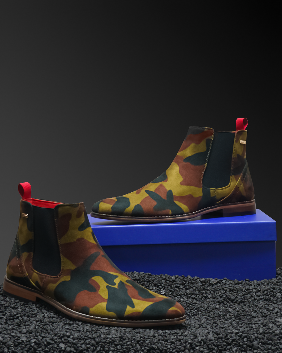Victorian Green Camo Suede Chelsea Boot